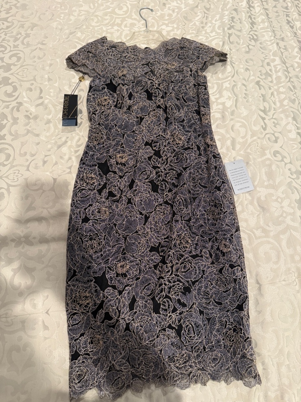 Tadashi Shoji Black Dress with Pale Lilac Lace Overlay - Picture 1 of 2